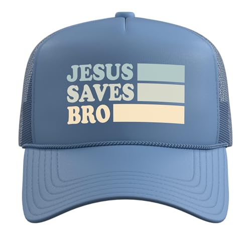 Jesus Saves Bro Christian Religion Trucker Hat with Adjustable Mesh Back - color: Light Blue