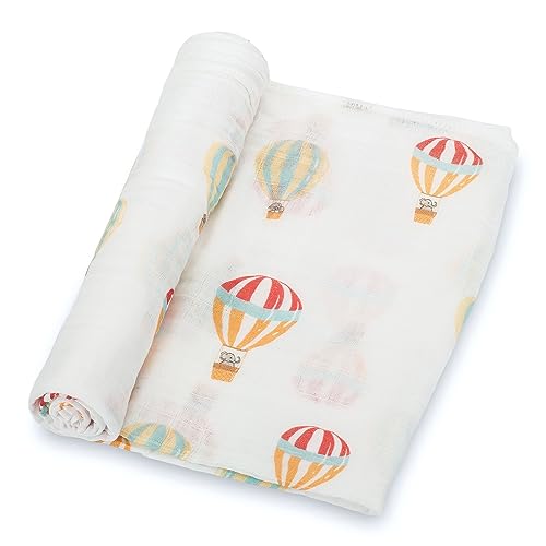 LollyBanks Muslin Swaddle Blankets, 100% Organic Cotton Receiving Blanket - color: The Sky is the Limit Or Lift Me Up