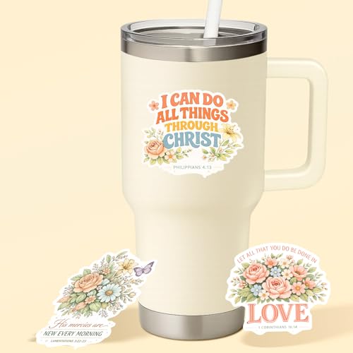 (3 Pcs) Christian Stickers - Waterproof Vinyl Christian Sticker Pack - color: Floral Bible Verse