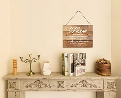 Bible Verse Printed Wood Plaque Sign Wall Hanging, Home Wall Decor Peace I Leave With You, My Peace I Give Unto You Scripture Rustic Hanging Wall Plaque Wood Signs, John 14:27 Christian Sign - color: John 14:27