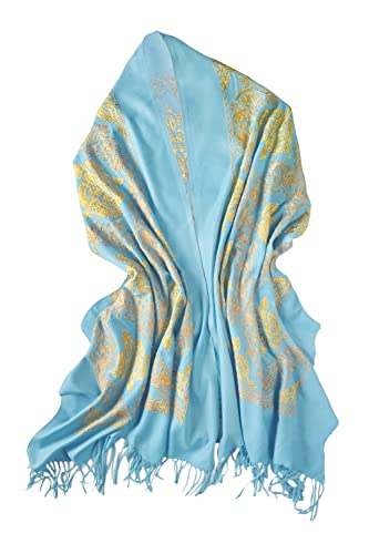 Urban CoCo Embroidered Scarf for Women, Tassel Shawl, Soft Lightweight Wrap - color: #2-light Blue