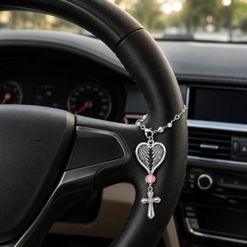 Christian Gifts for Men, Daily Bible Verse Cross for Car Mirror Hanging - color: Angel's Protection