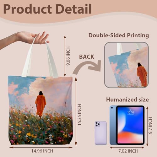 kunlisa Christian Tote Bag for Women, Christian Gifts for Women Faith Canvas Tote Bag - color: Jesus Was Among the Flowers
