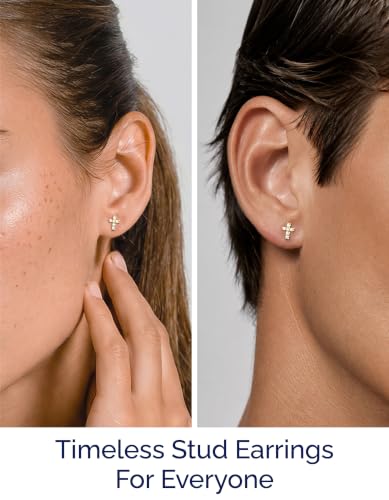 MomentWish Moissanite Cross Earrings for Men Women - color: 02 14K Gold, size: 2mm Stones