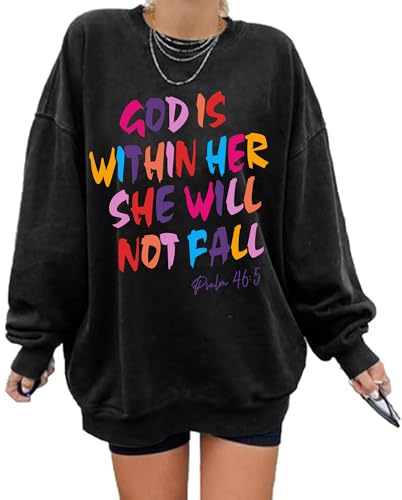 AMWIPE Christian Sweatshirts for Women Oversized Faith Religious Sweatshirt - color: Black, size: XX-Large