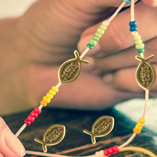 100pcs Jesus Fish Spacer Beads Religious Charm Beads Tibetan Alloy Christian Fish Shape Loose Beads for DIY Bracelet Necklace Jewelry Making Supplies - color: Bronze