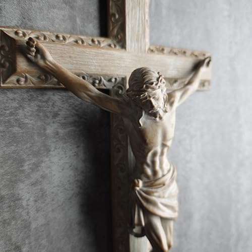 BC Catholic Crucifix Wall Cross, 12" H Jesus Christ Home Decor - color: Wooden