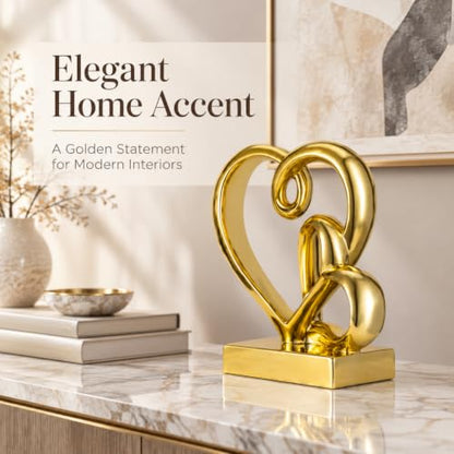 Anniversary Wedding Couples Gift Gold Hearts Resin Statue Decor - color: Gold