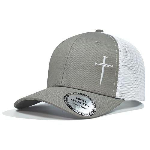 Christian Hats for Men Women,Jesus 3 Nail Cross Hat Christian Religious Gifts for Birthday/Christmas,Black and Silver - color: 03.grey-white