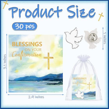 Landical 60 Pcs/30 Sets Confirmation Dove Pins with Blessing Cards