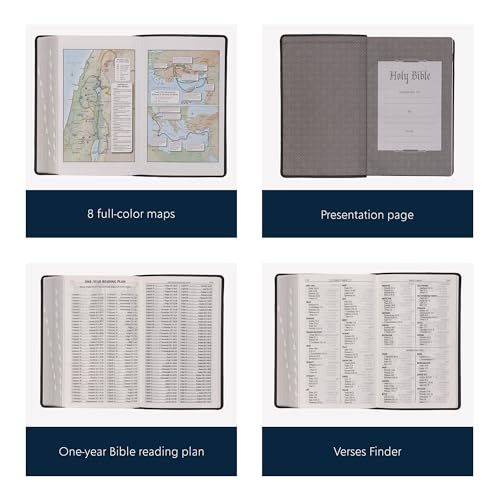 Personalized KJV Giant Print Bible King James Version Two-Tone Faux Leather Holy Bible with Custom Name Includes Up to 3 Rows of Text, Custom Gift for Christian & Religious Celebrations - color: Gray/Black | Index Tabs
