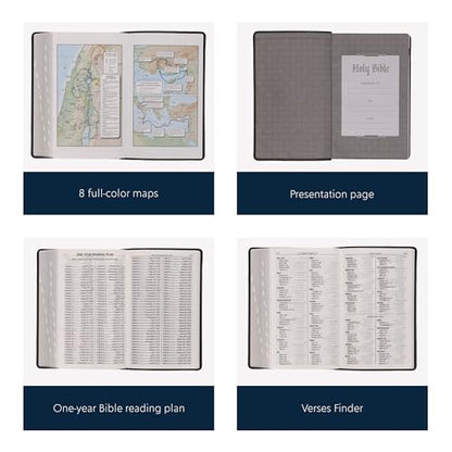 Personalized KJV Giant Print Bible King James Version Two-Tone Faux Leather Holy Bible with Custom Name Includes Up to 3 Rows of Text, Custom Gift for Christian & Religious Celebrations - color: Gray/Black | Index Tabs