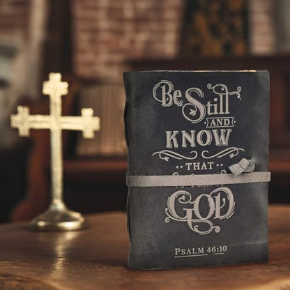 LEATHER VILLAGE Leather Scripture Journal Be Still Verse, Black 13x8. - color: Grey, size: 13 inches X 8 inches