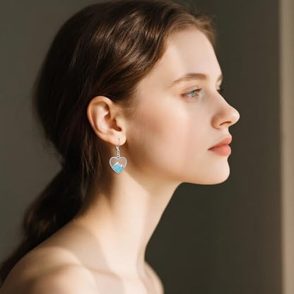 AOBOCO Mustard Seed Earrings for Women Sterling Silver Mountain Cross Earrings Dangle Christian Religion Jewelry Mothers Day Birthday for Mom Wife Friends - style: Heart Turquoise Earrings