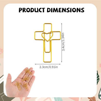 50pcs Gold Heart Cross Paper Clips, Cross Paper Clips Jesus Bible Bookmark Book Reading & Journaling Supplies for Easter Egg Stuffing Christian Present