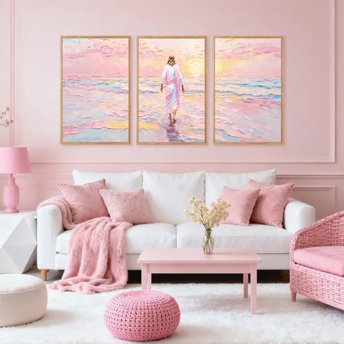 CHDITB 3Pcs Jesus Walking on Water Framed Canvas Wall Art 24x36 Inch - color: Jesus Walking on Water, size: 24"L x 36"W