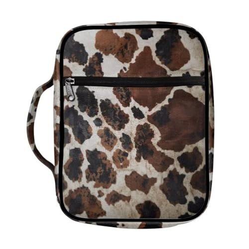 Coldinair Brown Cow Print Bible Covers Bag for Men Women,Durable Carrying Book Case Church Bag Bible Holder with Handle and Zippered Pocket - color: Brown Cow Print-2