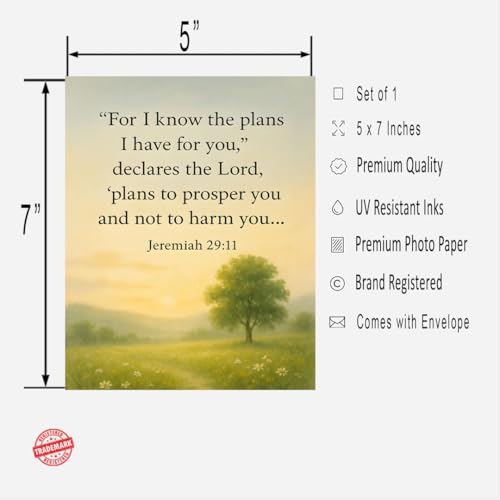 PICTURE THIS PRINTS Jeremiah 29:11 Prayer Encouragement Card, Bible Verse Prosperity Card, Plans to Prosper You Religious Support Greeting Card, Comes with Envelope (5x7”)