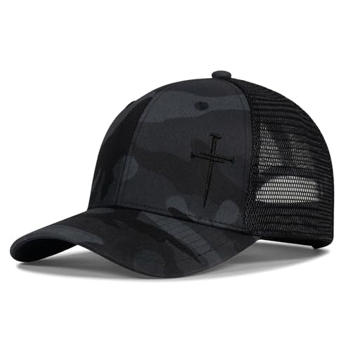 Christian Hats for Men Women,Jesus 3 Nail Cross Hat Christian Religious Gifts for Birthday/Christmas - color: 494.camo-4