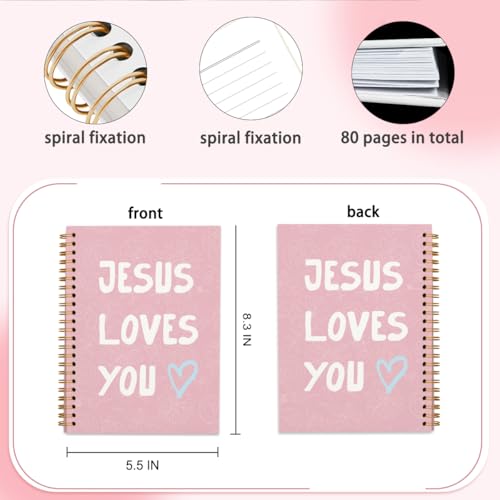 Pink Bible Study Notebook, Bible Note Taking Supplies Notebook Journal, Cute notebook, Bible Study Notebook Supplies Gifts Notebook for Teen Girls Student Teacher Women 5.5x8.3 inch - color: Jesus loves you pink
