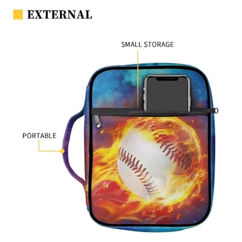 Coldinair Fire Baseball Bible Cover for Kids Teen Men,Galaxy Church Bible Protective Book Case with Pen Slot Handle & Zippered Pocket Red Marble Travel Christian Bible Accessories,Blue - color: Galaxy Fire Baseball