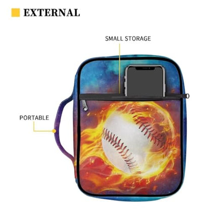 Coldinair Fire Baseball Bible Cover for Kids Teen Men,Galaxy Church Bible Protective Book Case with Pen Slot Handle & Zippered Pocket Red Marble Travel Christian Bible Accessories,Blue - color: Galaxy Fire Baseball