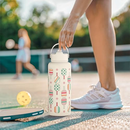 SANDJEST Pickleball Water Bottle 32oz Stainless Steel Insulated Vaccum with Lid, Pickleball Gifts for Pickleball Players, Pickleball Lovers, Women Girls Ladies - color: Pickleball