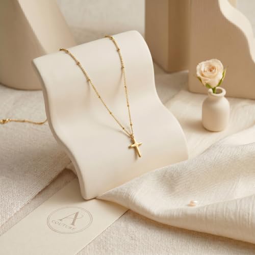 925 Sterling Silver & 18K Gold Cross Necklace, 1.5mm Bead Chain - color: Gold