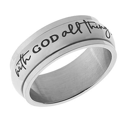 Beads & Pearls Jewelry 8mm Stainless Steel Women's Men's Spinner Ring - With God All Things are Possible Religious Christian Ring, Anxiety & Stress Relief, Size 6 to 9