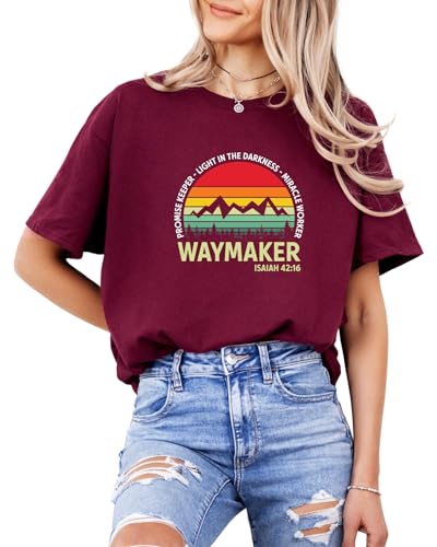 Waymaker Christian T-Shirt for Men, Women, Unisex - 100% Cotton Faith-Based Graphic Tee - Inspirational Religious Shirt - color: Maroon, size: Large