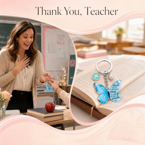 YOJO Butterfly Christian Keychains for Women, Bible Verse Keychain - color: Blue