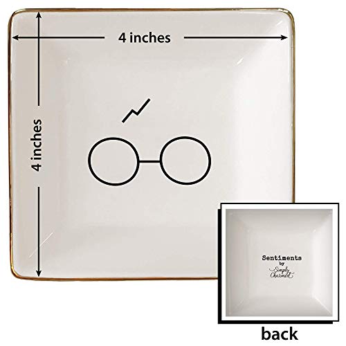 Simply Charmed Porcelain Jewelry Ring Holder Tray – Harry Potter Gift, Porcelain Trinket Dish, 4"x4" White with Golden Glaze, Jewelry Organizer - style: Wizard