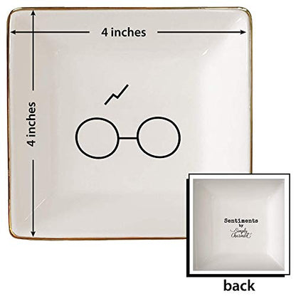 Simply Charmed Porcelain Jewelry Ring Holder Tray – Harry Potter Gift, Porcelain Trinket Dish, 4"x4" White with Golden Glaze, Jewelry Organizer - style: Wizard