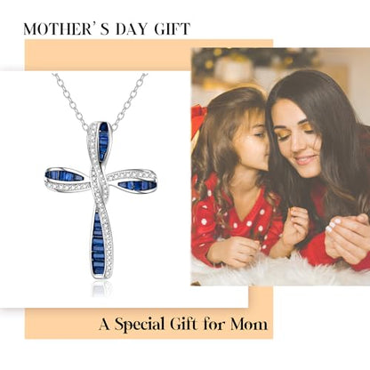 EVER FAITH S925 Silver Princess Cut CZ Infinity Twisted Cross Necklace - color: Blue