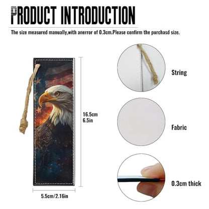 Leather 2 Pieces Bookmark for Men Women Book Lovers Ideal for Birthday Present, Eagle with Flag Leather Bookmarks for Women Teacher - color: Eagle With Flag-1
