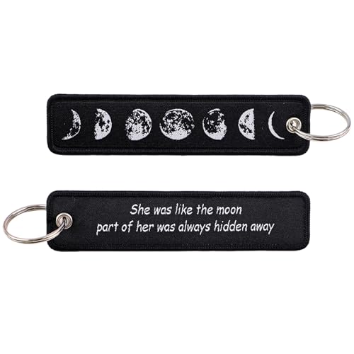Woven Keychains (2-Packs) - Motorcycle Key Tag for Keys, Cars, Scooters, Aesthetic Key Chain for Women, Teacher, Men - color: Moon Phase