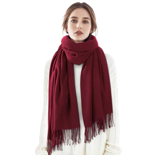 Clothirily Womens Winter Scarf, Oversized Long Blanket Plaid Shawl Wrap - color: Wine Red