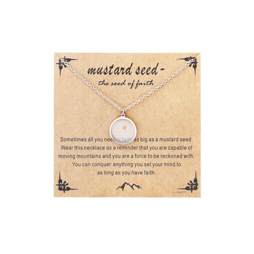 Mustard Seed Necklace - Rectangle, Round, Mountain, Hill Christian Faith Geometric Religious Inspirational Gift With Message Card - color: Silver, style: Round