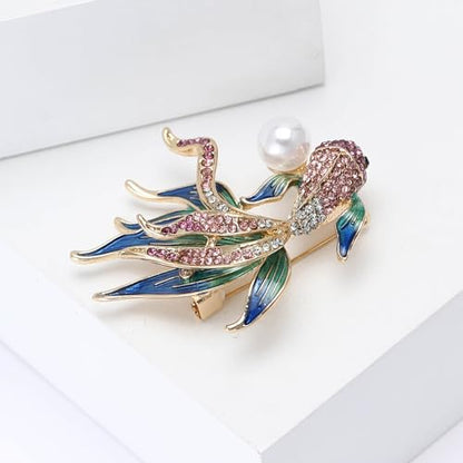 Bohemian Fish Brooch and Pins for Women Colorful Rhinestone Enamel Koi Pin Summer Clothing Hats Accessories Jewelry Gift