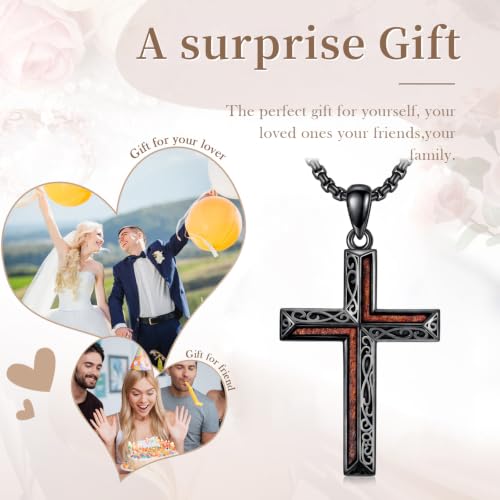 14K Gold Plated Cross Pendant Necklace Christian Jewelry Religious Gift - color: A11-Cross Black Wood