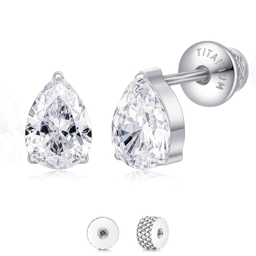 Limerencia Titanium Flat Back Screw Back Stud Earrings for Women Men - color: Silver 2