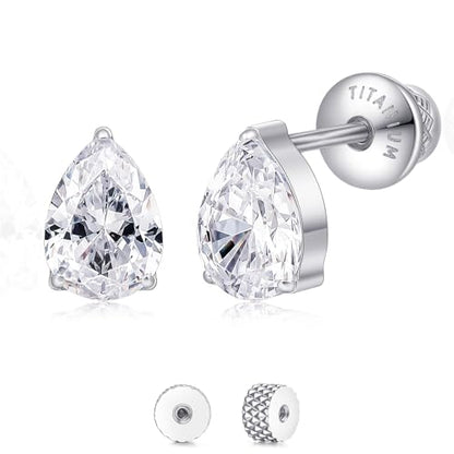 Limerencia Titanium Flat Back Screw Back Stud Earrings for Women Men - color: Silver 2