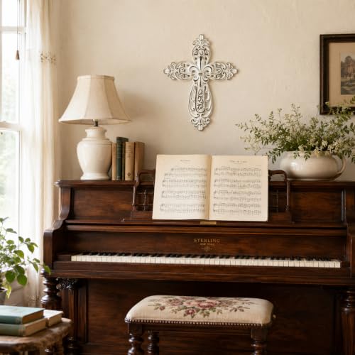 Comfy Hour 12 Inch Cross Wall Decor, Rustic White Cross for Wall