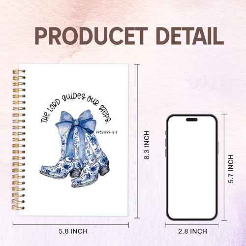 KAOWT Cowgirl Chinoiserie Christian Notebook Journal, Western The Lord Guides our Steps Notebooks for Note Taking, Christian Cowgirl Gifts for Women, Hardcover Spiral Notebook 5.5x8.3in - color: notbook bible-boots