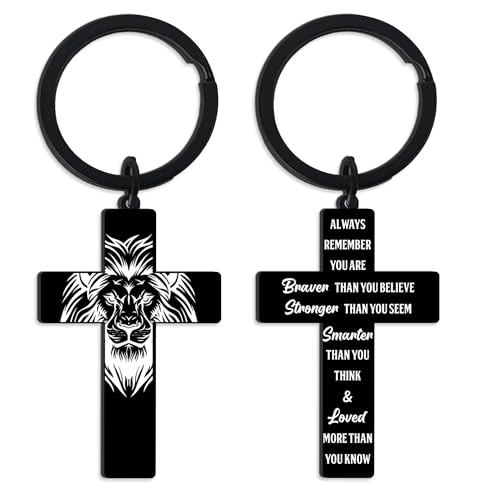 CRASHOT Inspirational Bible Verse Cross Keychain, Religious Christian Birthday Baptism Graduation Gift for Father Men Boy - color: Bible916