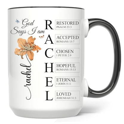 Personalized God Says I Am Mug - Custom Bible Verse Birth Flower 11oz 15oz - Christian Coffee Mug - Religious Gifts for Women Men - color: GOD-IAM-M8