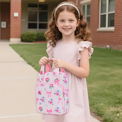 DSIUE Kids Bible Cover Case Gilrs Cute Bible Carrying Case Book Holder/Carrier/Bag with Handle and Pockets, Bow Floral