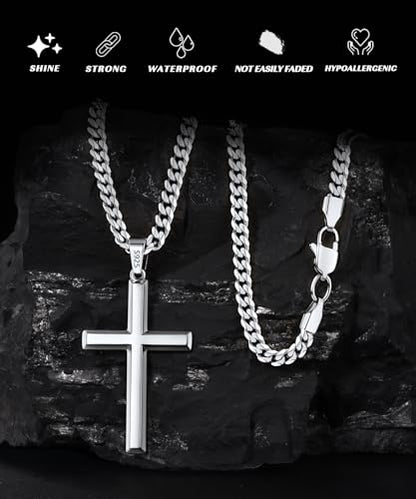 925 Sterling Silver or 18k Plated Gold Cross Necklace for Men Women - color: Silver Cross Pendant- Big