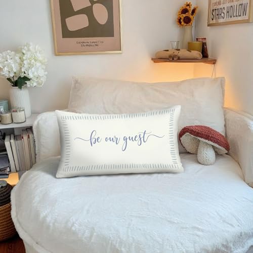 Be Our Guest Pillow Cover,Farmhouse Throw Pillow Cover 12x20 - color: White-guest