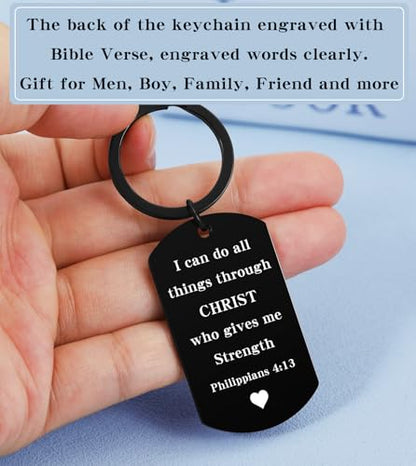 Christian Gifts for Men Boys, Bible Verse Dog Tag Cross Keychain for Birthday Christmas, First Communion Baptism Gifts - style: Philippians 4:13